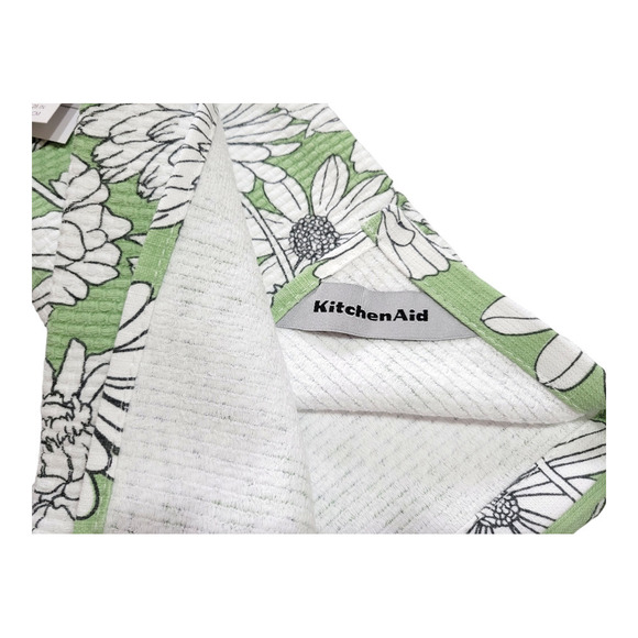 NEW KitchenAid Daisies Pattern Kitchen Towels 16" x 28"[Green & White](Set of 2) - Picture 2 of 3